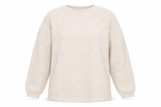 Front view of Papaya women’s beige round neck polyester jumper, size UK 12