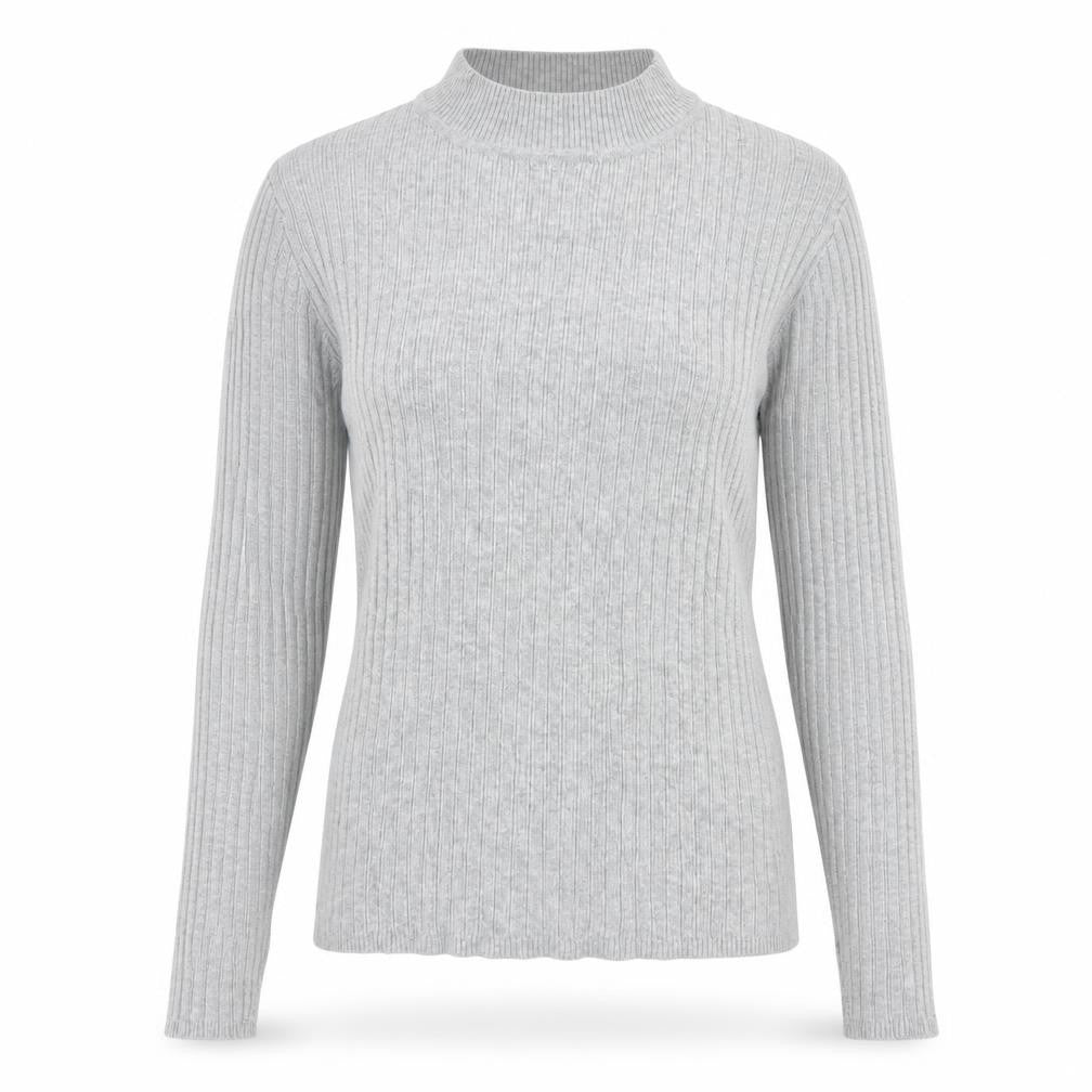 Front view of Primark women’s grey mock neck viscose jumper, size L