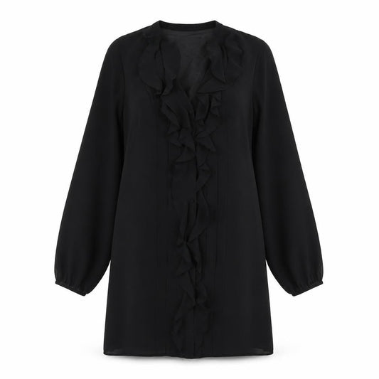 Front view of Coast women’s black polyester a-line, size UK 10, round neck button