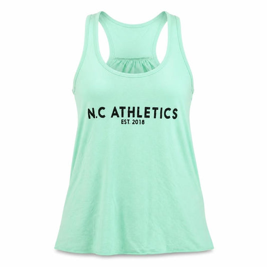 Front view of NC Athletics women’s blue polyester basic tank, size S, round neck