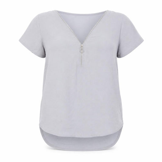 Front view of New Look women’s blue polyester basic blouse, size UK 8, v-neck