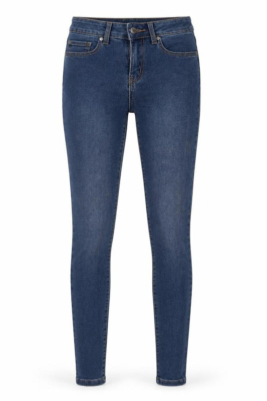 Front view of Primark women’s blue cotton skinny jeans, size UK 6, 29-inch leg regular button