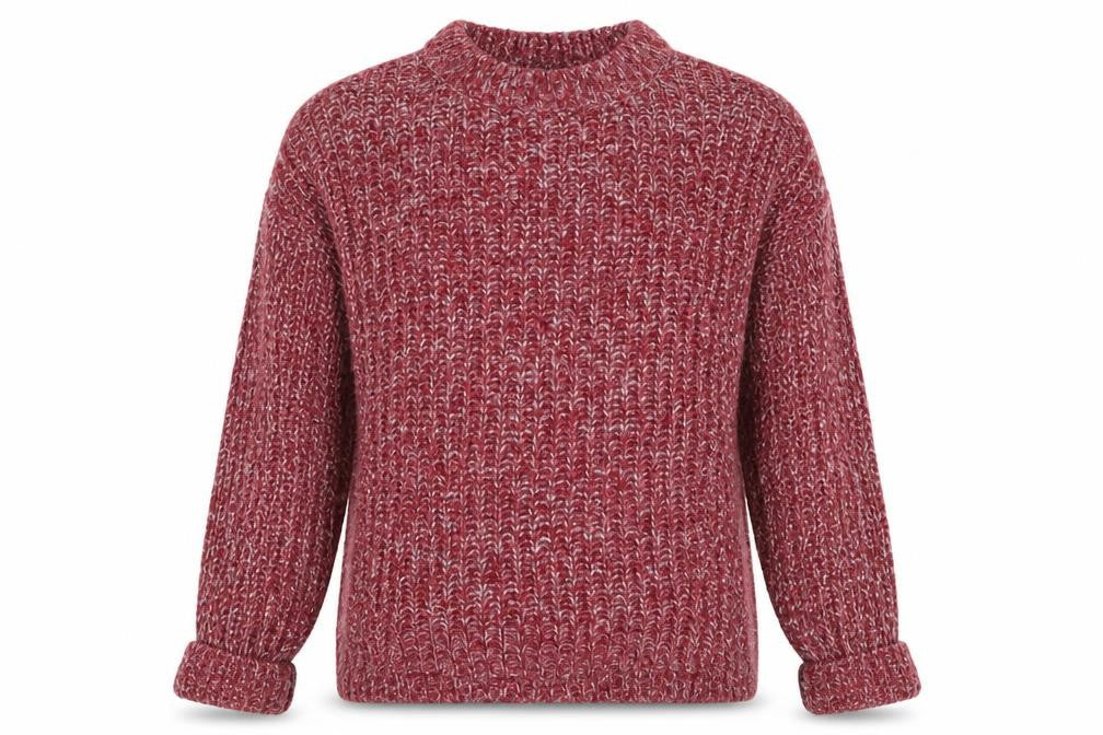 Front view of Primark women’s red roll neck acrylic jumper, size UK 12
