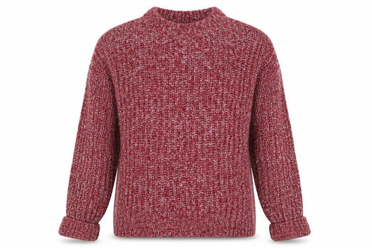 Front view of Primark women’s red roll neck acrylic jumper, size UK 12