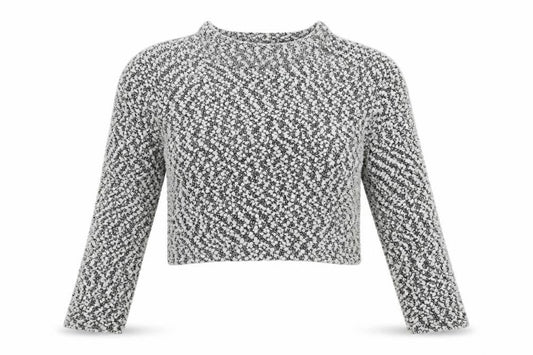 Front view of H&M women’s white round neck polyester jumper, size M, - cropped