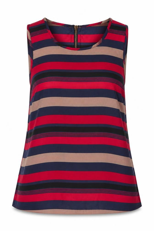 Front view of New Look women’s multicoloured striped polyester basic blouse, size UK 8, round neck