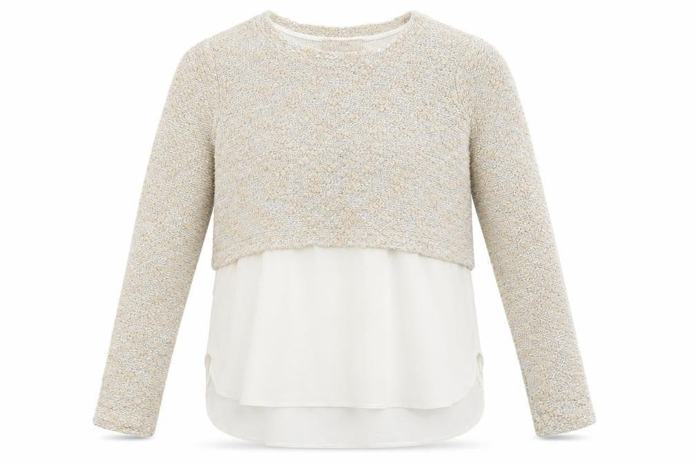 Front view of Next women’s beige round neck acrylic jumper, size UK 10