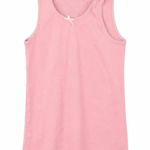 Marks and Spencer Girls Pink  Cotton Basic Tank Size 5-6 Years Round Neck Pullover