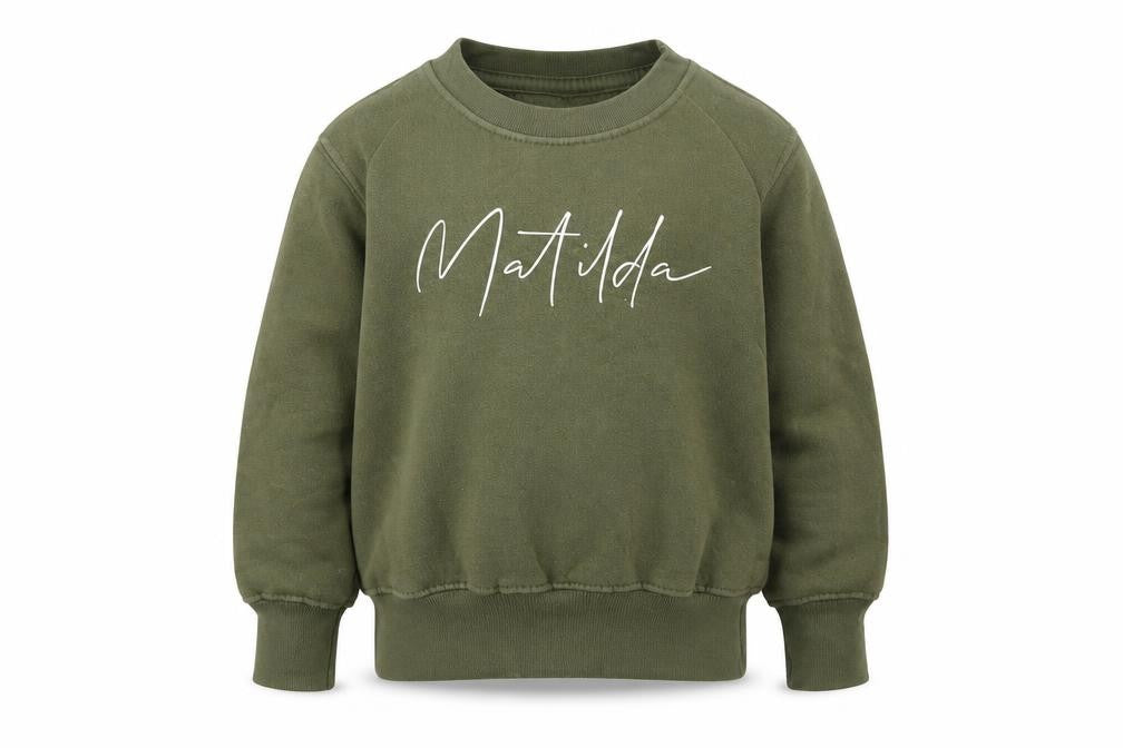 Front view of Preworn girls’ green cotton pullover sweatshirt, size 2, years - matilda khaki