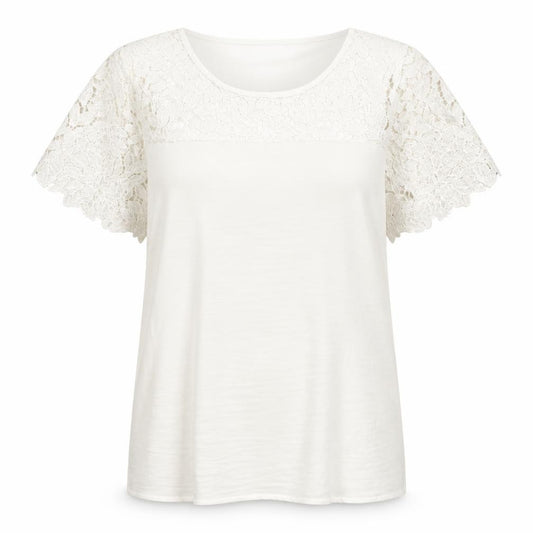Front view of VILA women’s ivory polyester basic blouse, size M, round neck