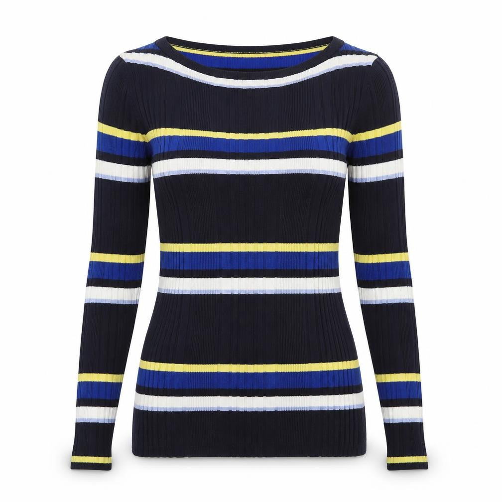 Marks and Spencer Womens Blue Boat Neck Striped Viscose Pullover Jumper Size 10