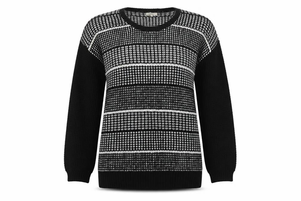 Papaya Womens Black Crew Neck Geometric Acrylic Pullover Jumper Size 14