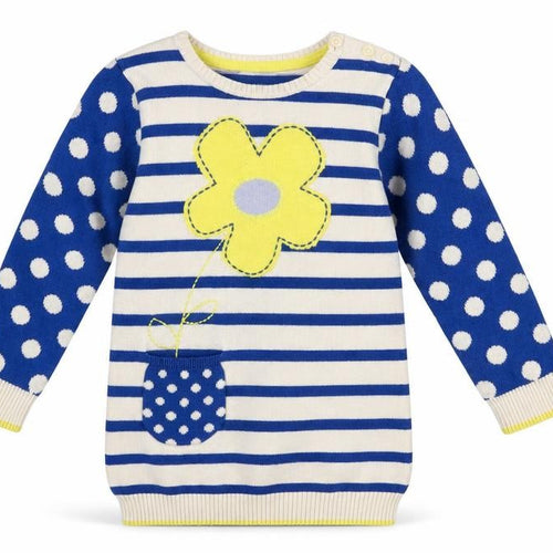NEXT Girls Blue Crew Neck Striped Cotton Pullover Jumper Size 2 Years   - Flower