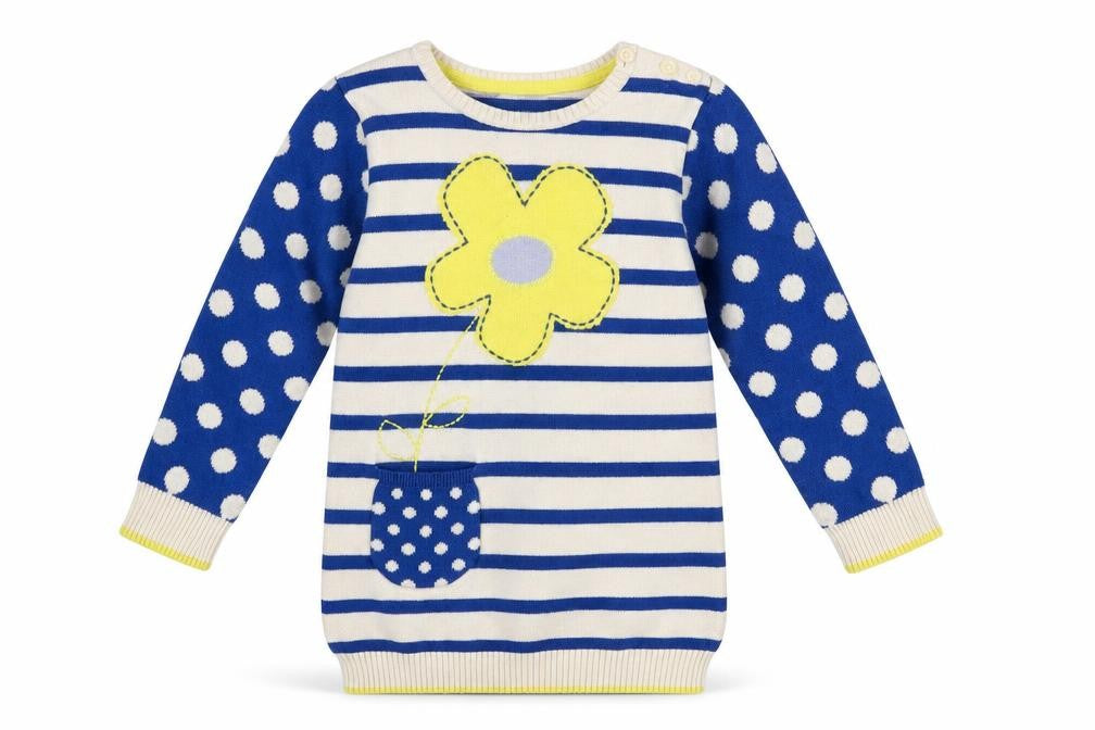 NEXT Girls Blue Crew Neck Striped Cotton Pullover Jumper Size 2 Years   - Flower