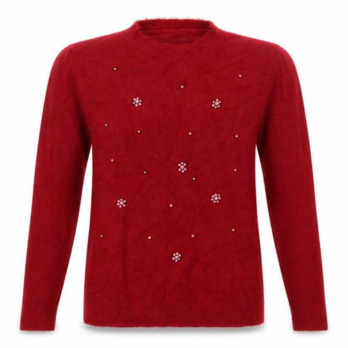 Preworn Womens Red Crew Neck  Acrylic Shrug Jumper Size M