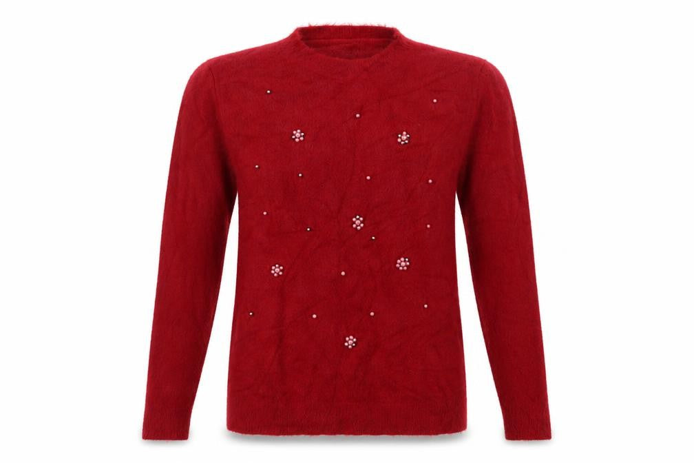 Preworn Womens Red Crew Neck  Acrylic Shrug Jumper Size M