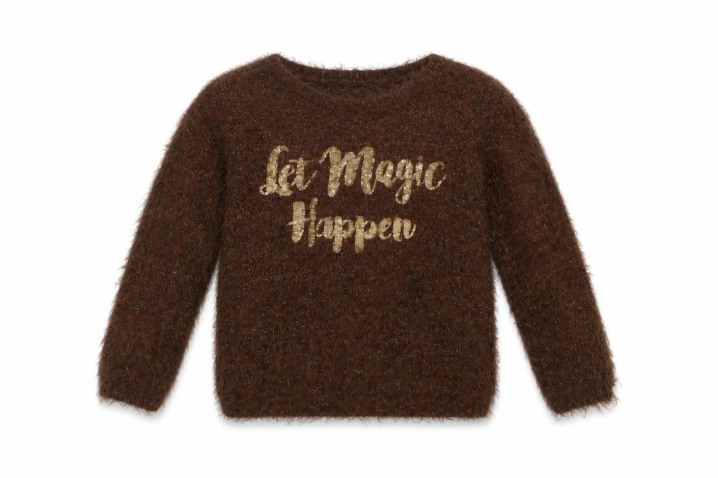 Front view of H&M girls’ brown crew neck polyamide jumper, size 2-3, years - magic