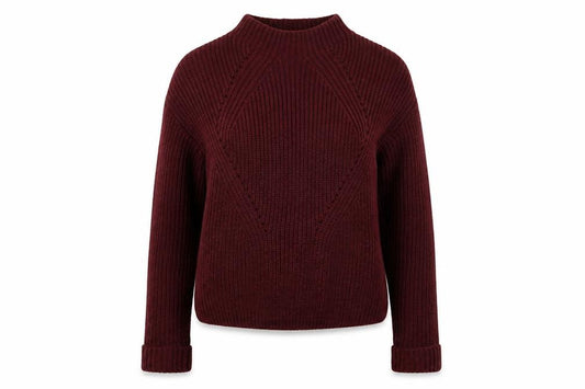 Front view of Primark women’s purple mock neck acrylic jumper, size UK 8