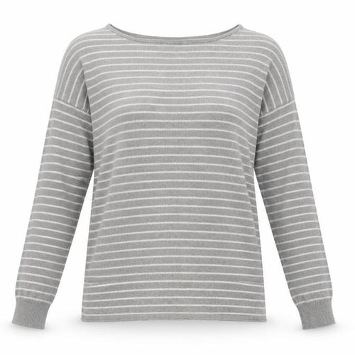 Pull&Bear Womens Grey Crew Neck Striped Acrylic Pullover Jumper Size S