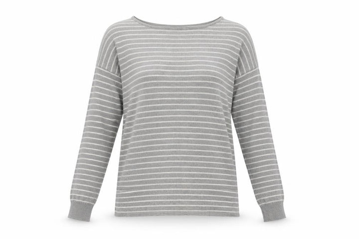 Pull&Bear Womens Grey Crew Neck Striped Acrylic Pullover Jumper Size S