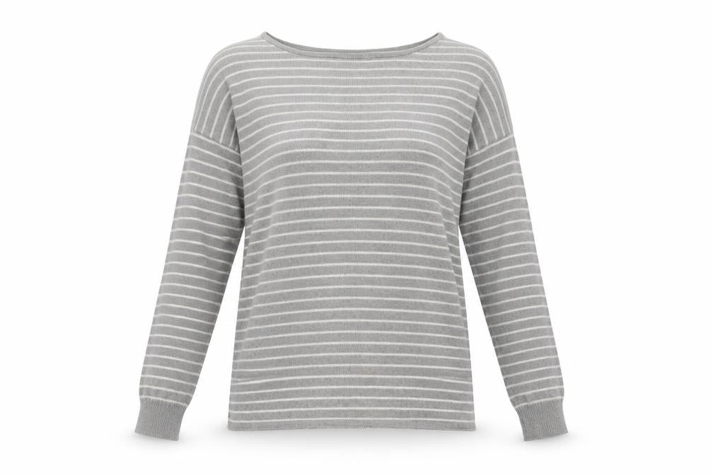 Pull&Bear Womens Grey Crew Neck Striped Acrylic Pullover Jumper Size S