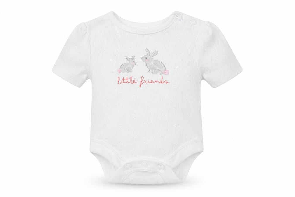 F&F Baby White  Cotton Romper One-Piece Size 0-3 Months  Snap - Tiny Baby