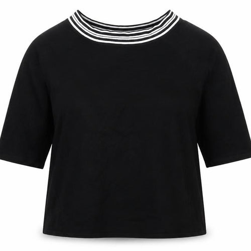 AMARANTO Womens Black Boat Neck Striped Viscose Pullover Jumper Size 18