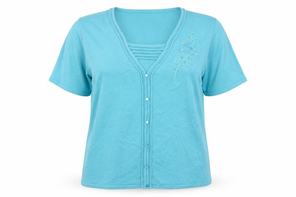 Bonmarché Womens Blue Round Neck  Acrylic Pullover Jumper Size XL   - Flower