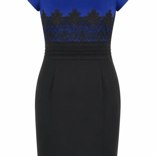 SheIn Womens Black Colourblock Cotton Pencil Dress  Size S  Crew Neck Zip - Lace top Detail