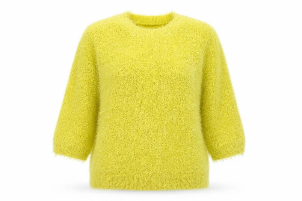 Front view of Atmosphere women’s green crew neck nylon jumper, size UK 6