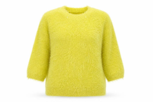 Front view of Atmosphere women’s green crew neck nylon jumper, size UK 6