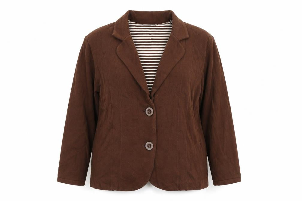 Front view of Monsoon women’s brown cotton jacket blazer, size UK 16