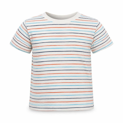 Dunnes Stores Boys White Striped 100% Cotton Pullover T-Shirt Size 3 Years Round Neck