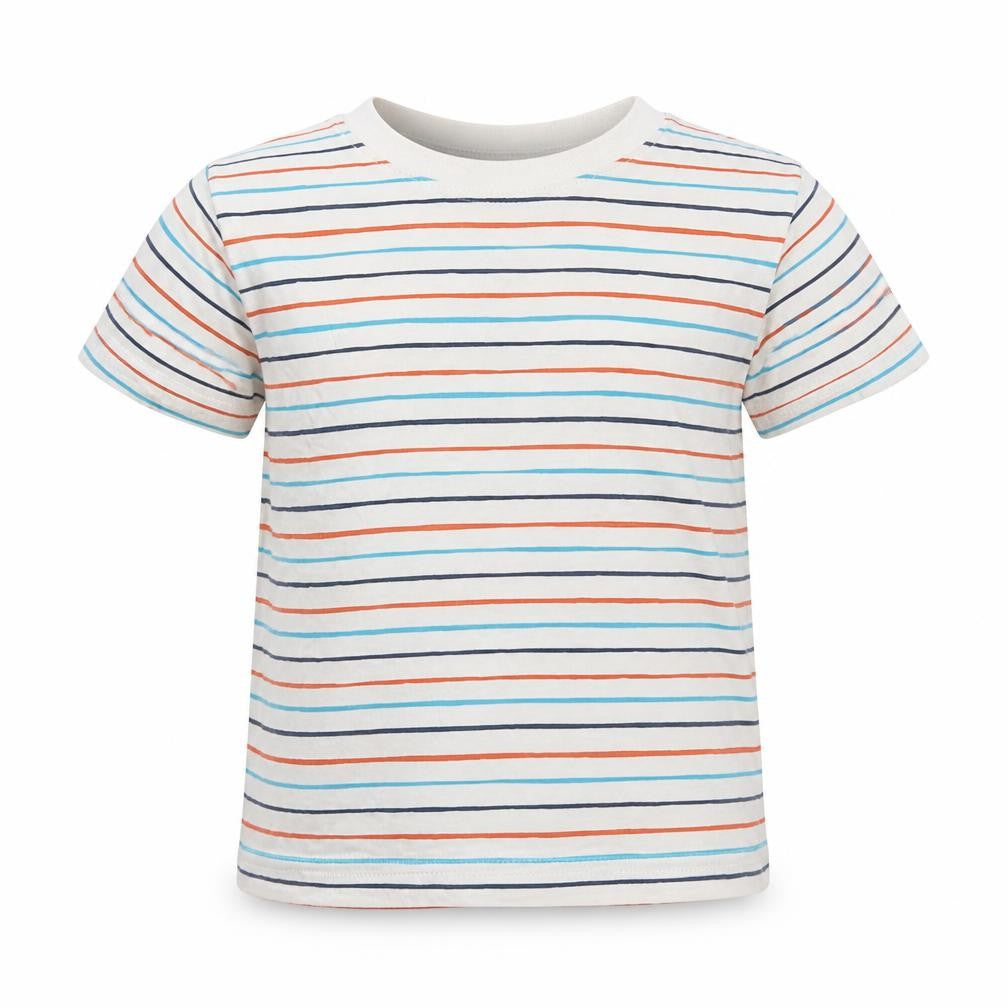 Dunnes Stores Boys White Striped 100% Cotton Pullover T-Shirt Size 3 Years Round Neck