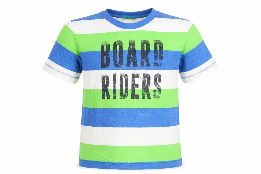 United Colors of Benetton Girls Multicoloured Colourblock 100% Cotton Pullover T-Shirt Size 3-4 Years Round Neck