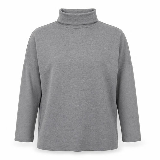 Front view of Warehouse women’s grey polyester pullover sweatshirt, size UK 12, pullover