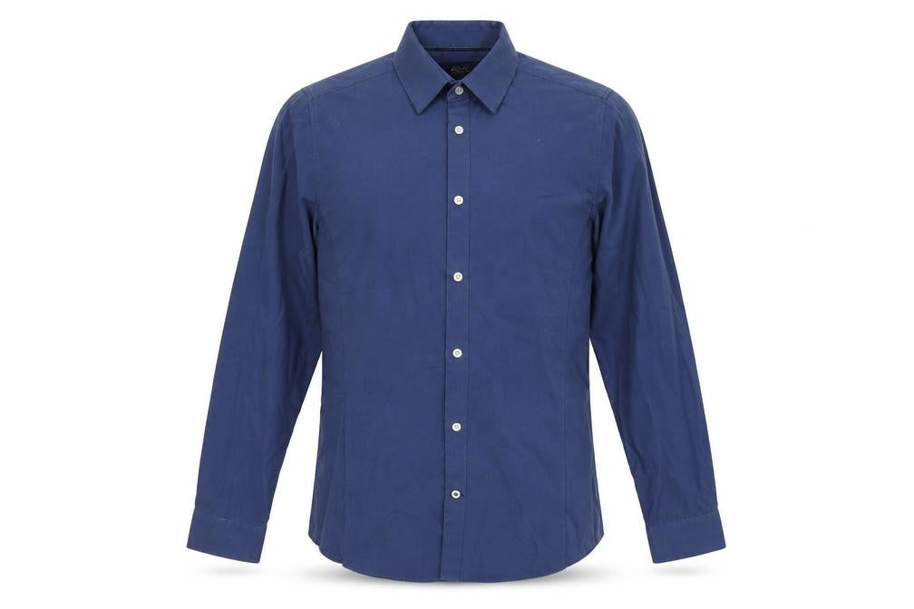 Burton Mens Blue  Polyester  Button-Up Size 14.5 Round Neck Button - Skinny Fit