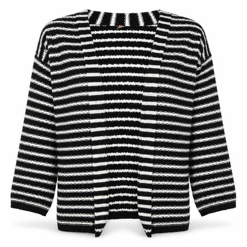 SWEEWE Womens Black V-Neck Striped Acrylic Cardigan Jumper Size S
