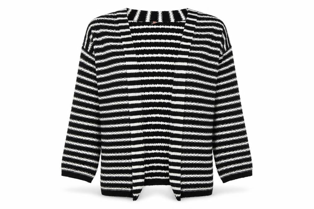 SWEEWE Womens Black V-Neck Striped Acrylic Cardigan Jumper Size S