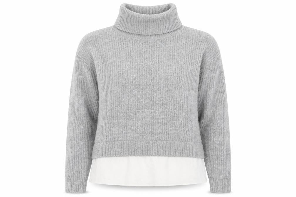 Front view of New Look women’s grey roll neck nylon jumper, size S