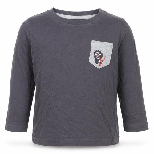Lupilu Boys Grey  Cotton Basic T-Shirt Size 12-18 Months Crew Neck Snap - Monster