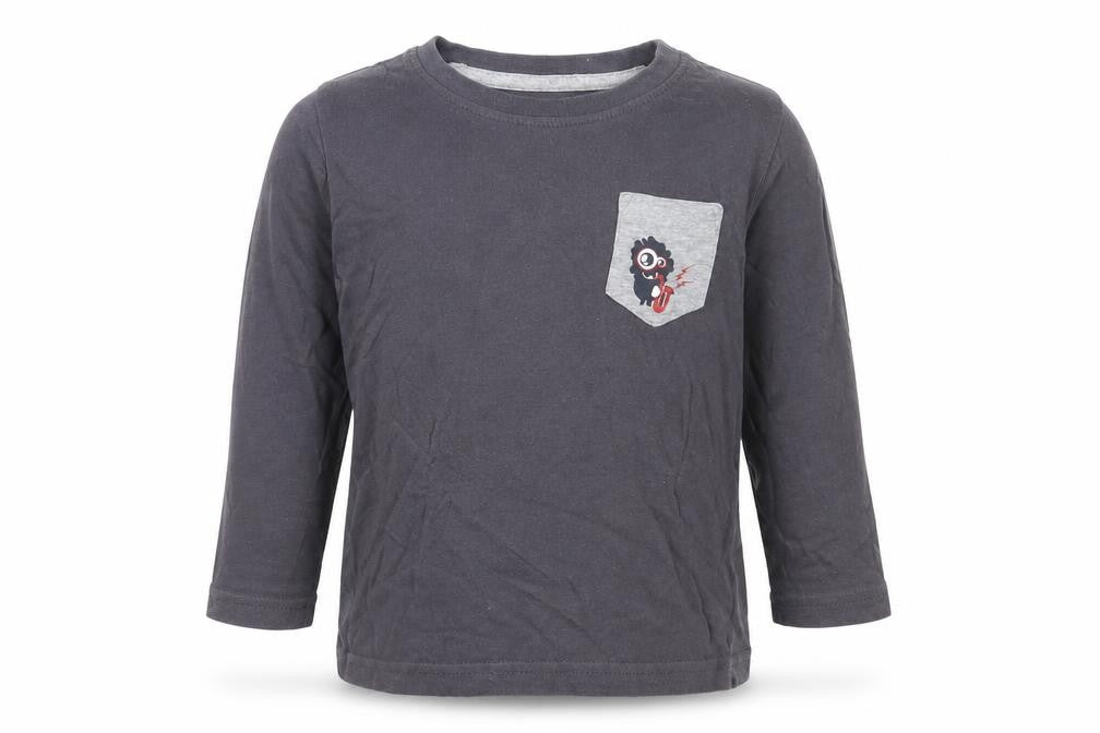 Lupilu Boys Grey  Cotton Basic T-Shirt Size 12-18 Months Crew Neck Snap - Monster