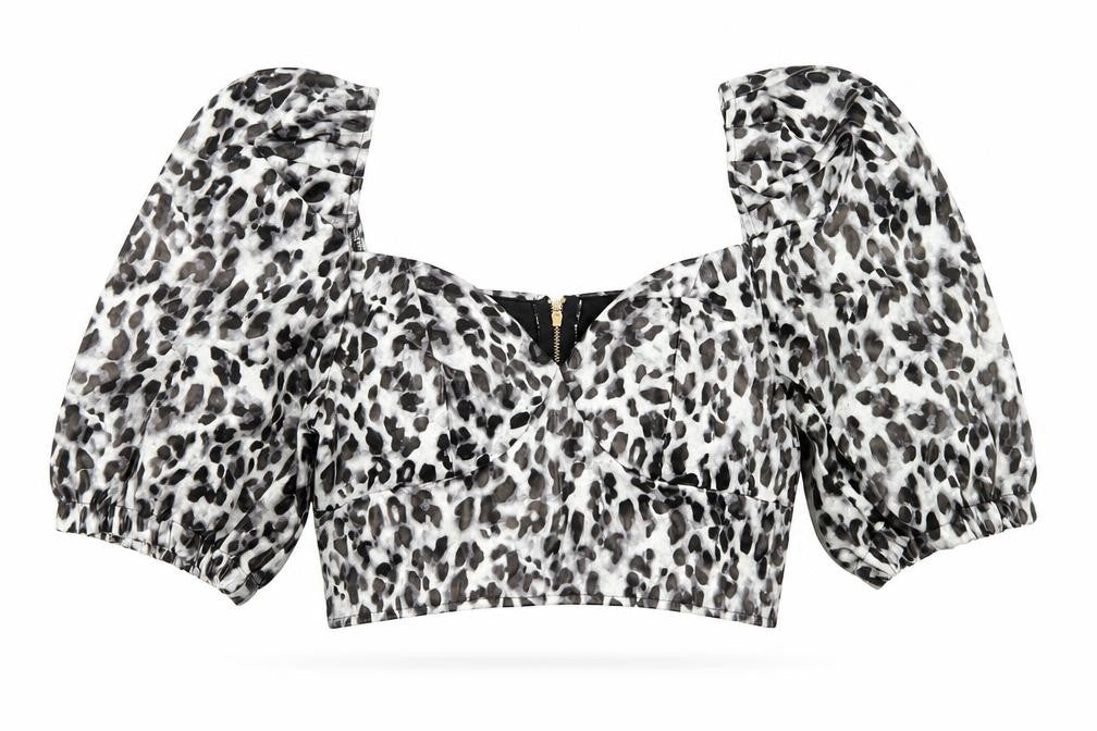 I SAW IT FIRST Womens Grey Animal Print Polyester Cropped Blouse Size 12 Square Neck