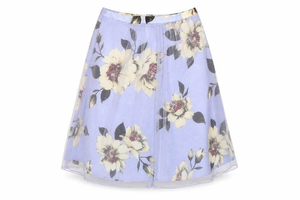 Amber Womens Purple Floral Polyester A-Line Skirt Size M