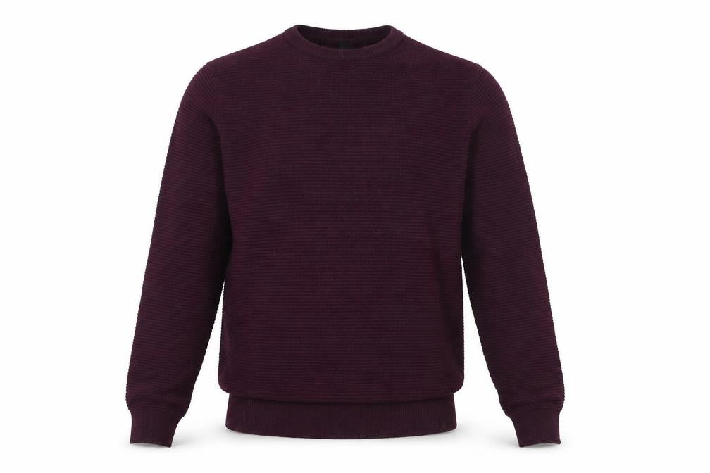 Front view of River Island men’s purple round neck viscose jumper, size M