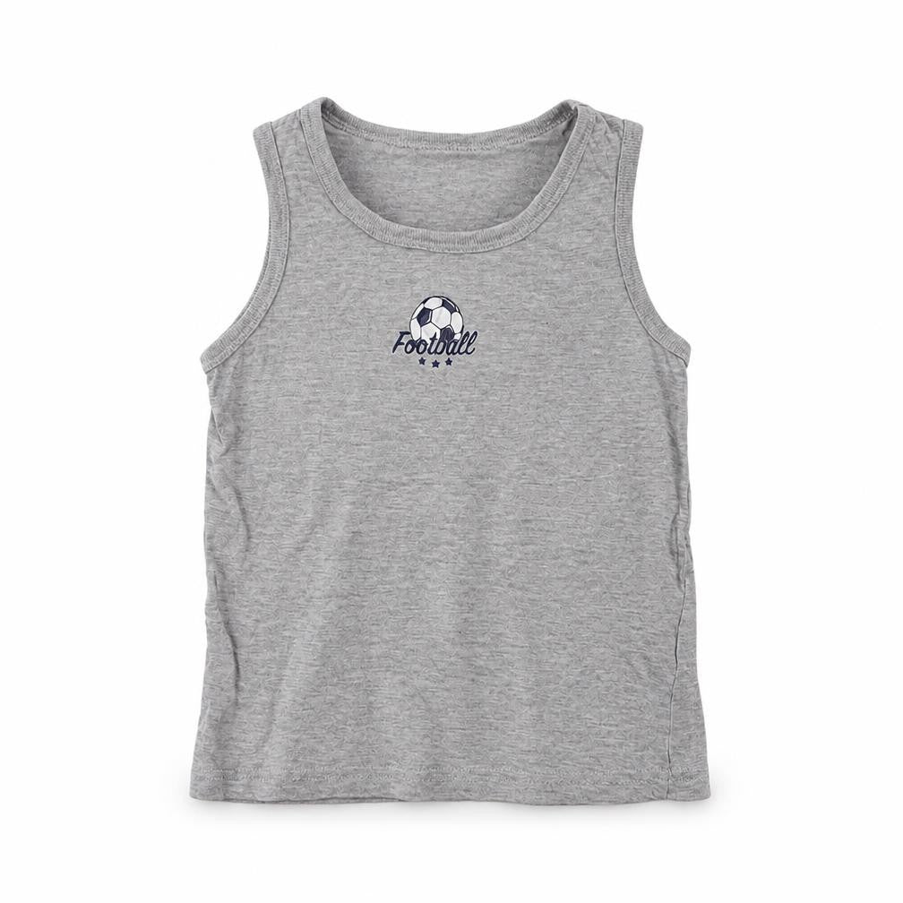 Primark Boys Grey  Cotton Basic Tank Size 6-7 Years Crew Neck  - Football