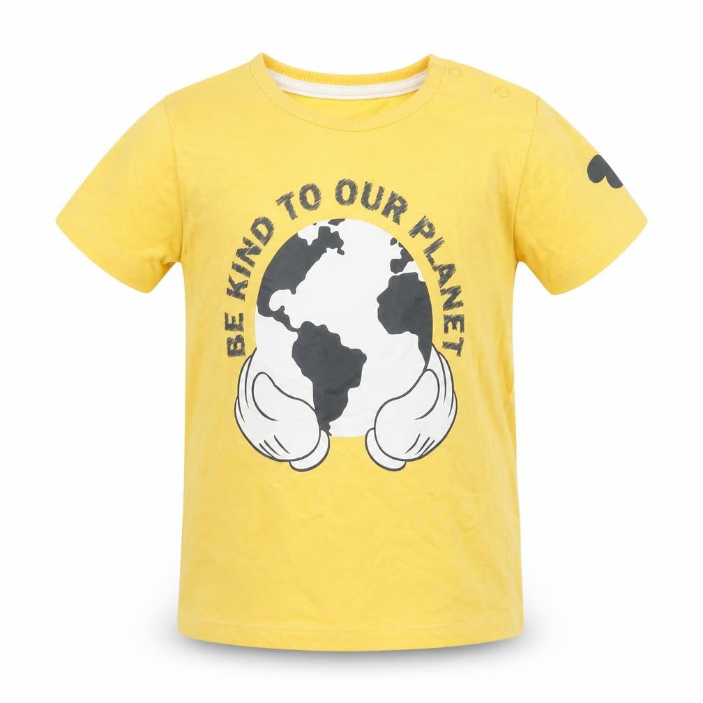 George Boys Yellow  Cotton Basic T-Shirt Size 12-18 Months Crew Neck Snap - Mickey Mouse