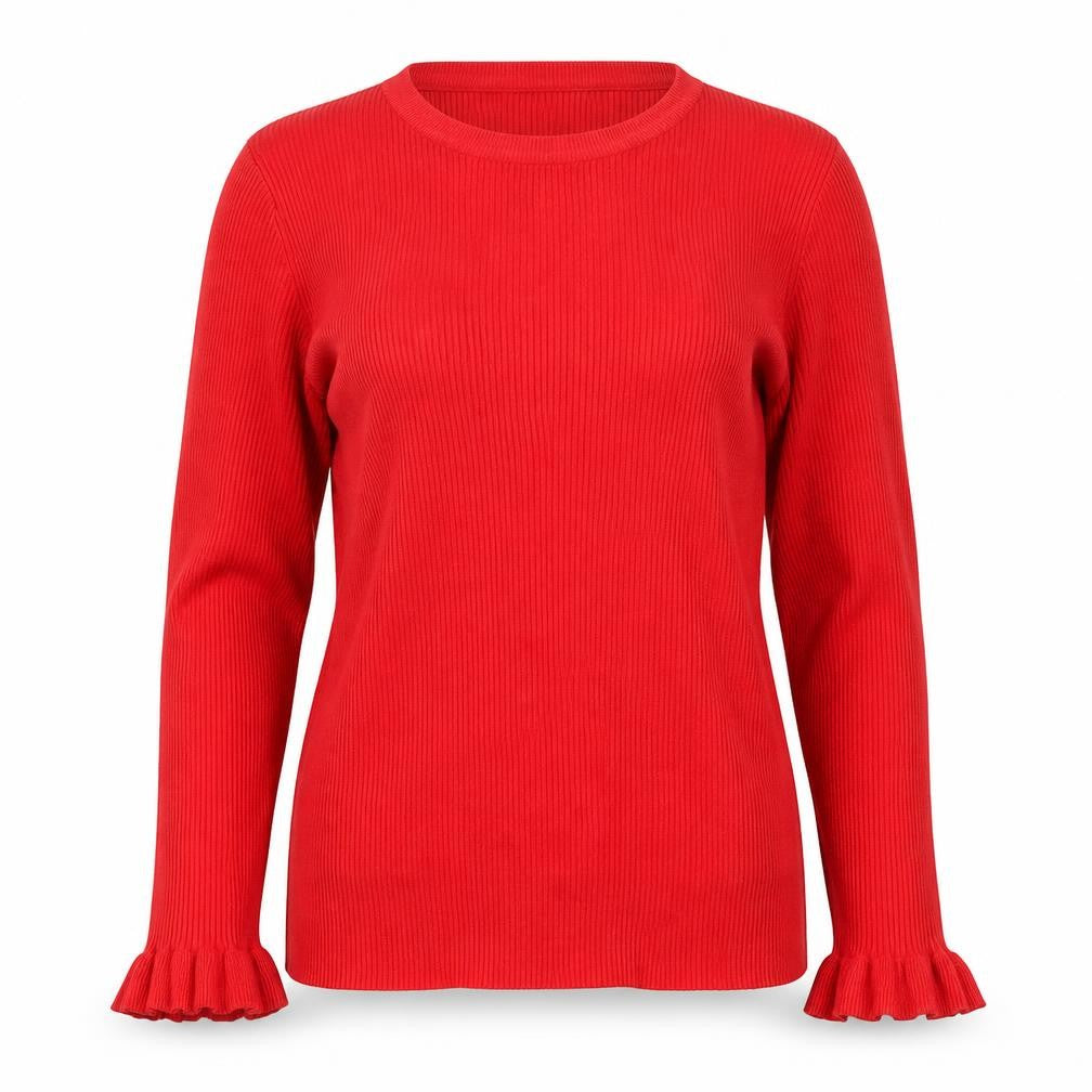 Front view of Red Herring women’s red crew neck viscose jumper, size UK 14