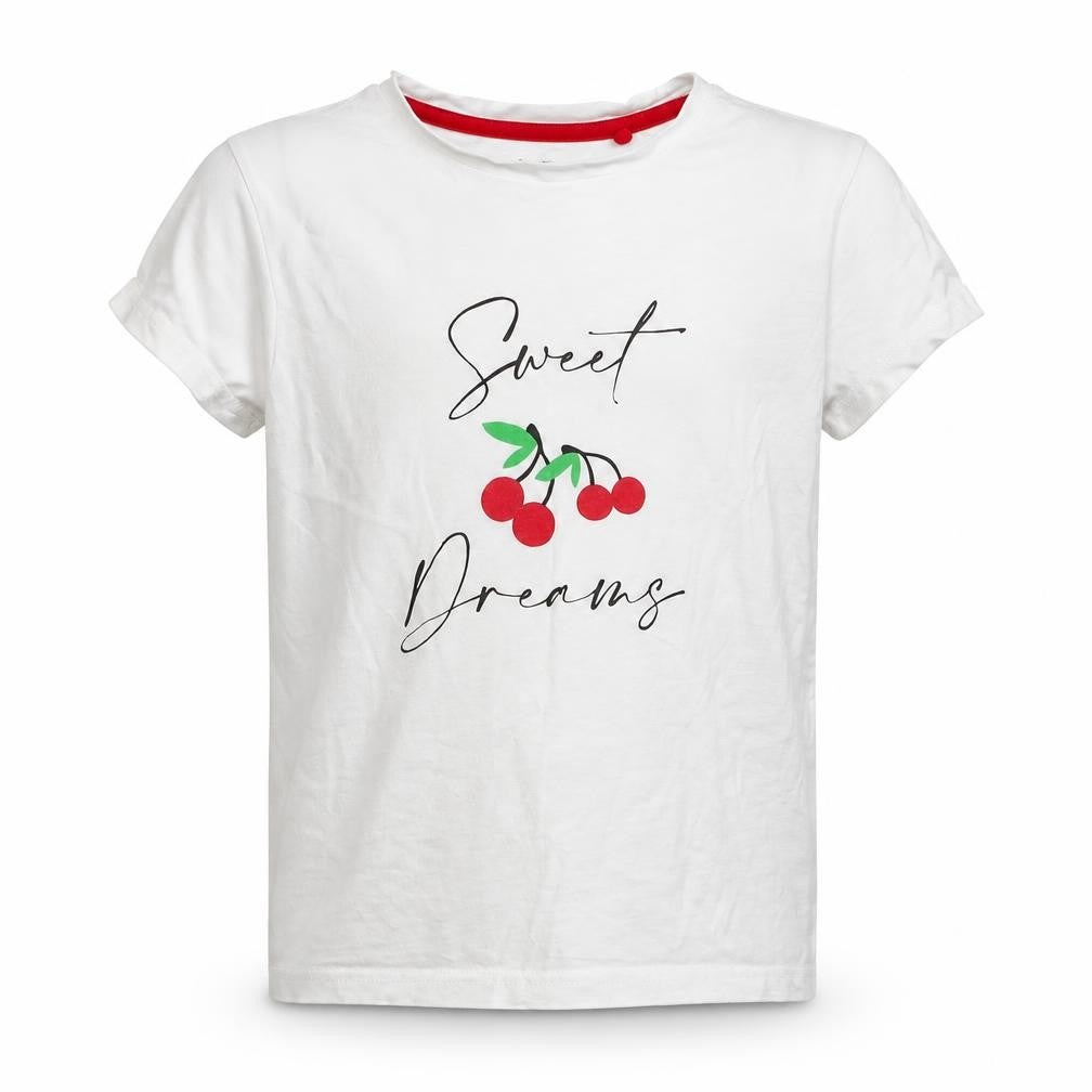 Ridge & Co Girls White  Cotton Basic T-Shirt Size 9-10 Years Crew Neck Pullover - Sweet Dreams