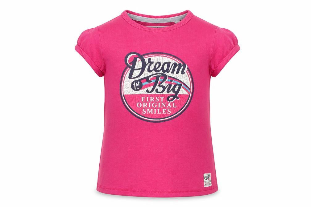 Front view of Next girls’ pink cotton basic t-shirt, size 4, years round neck